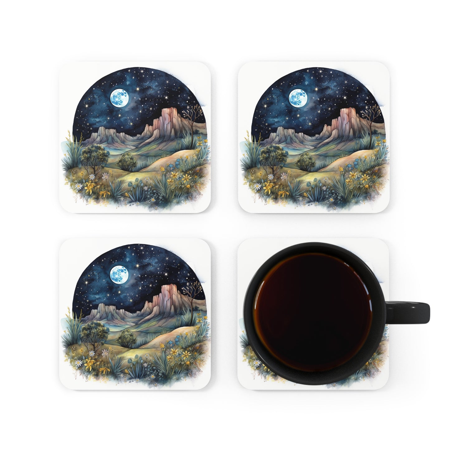 Nighttime Mountains Native plants Coaster Set (Series 4)