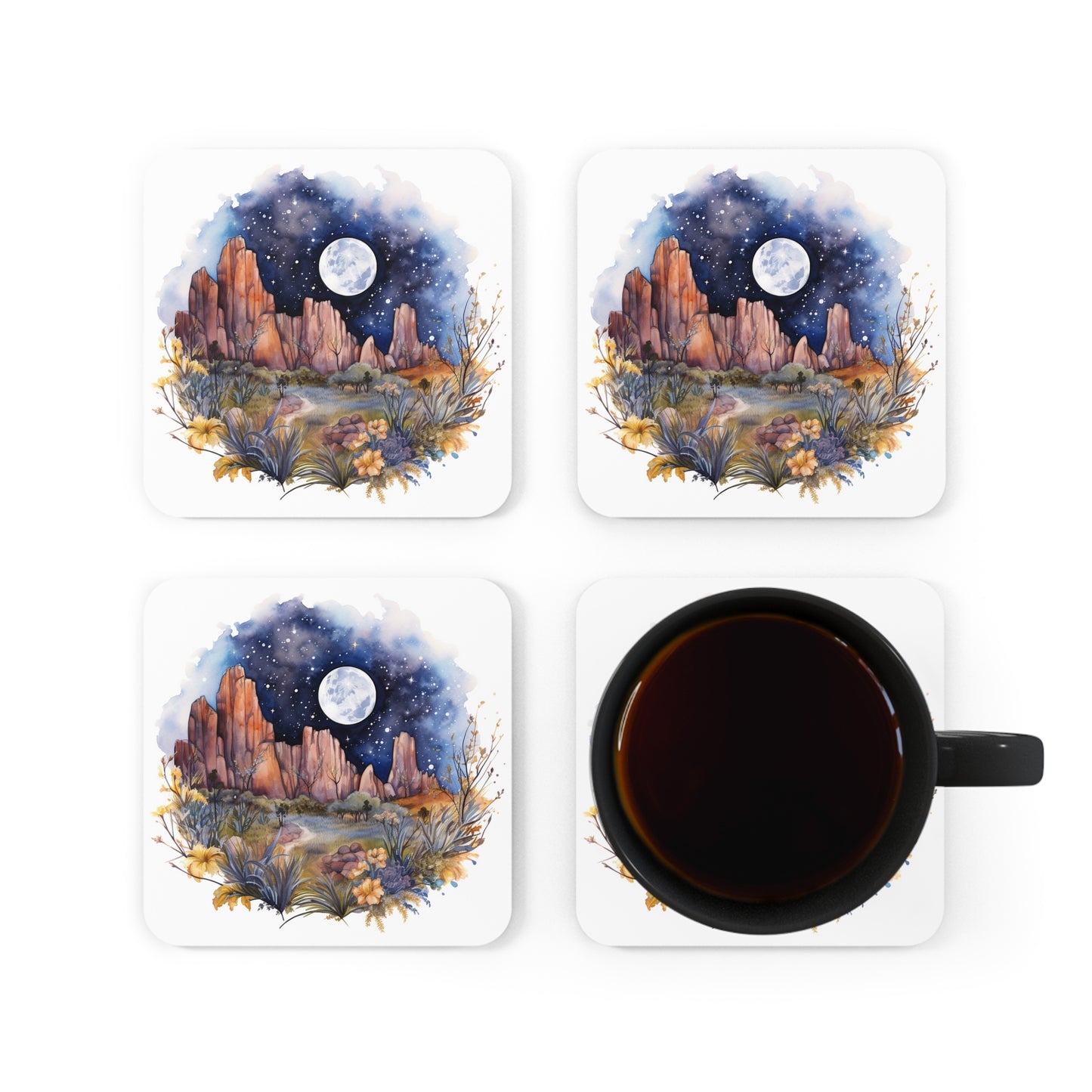 Nighttime Mountains Native plants Coaster Set (Series 5)