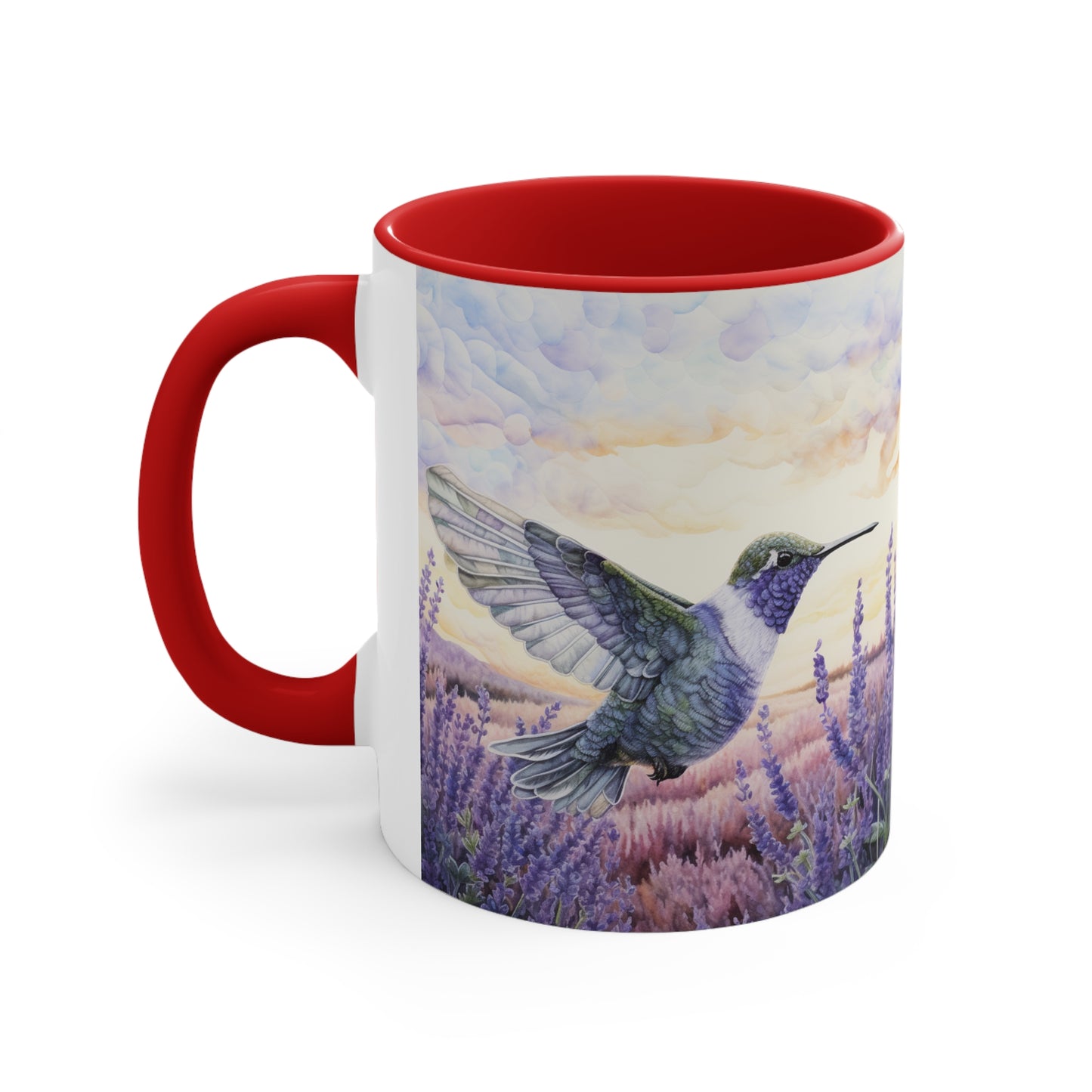Tranquil Moments: Hummingbird in Lavender Field Watercoloured Coffee Mug (Series 2)