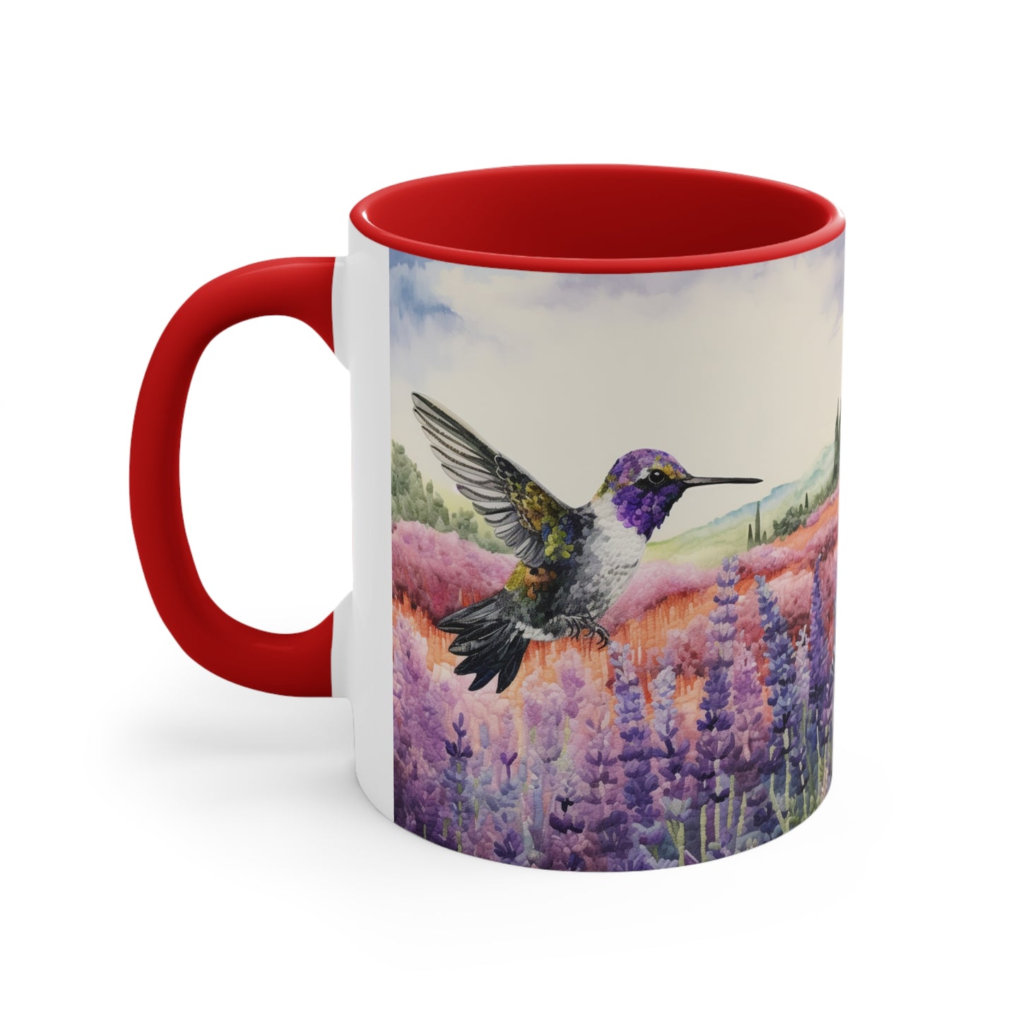 Tranquil Moments: Hummingbird in Lavender Field Watercoloured Coffee Mug (Series 1)
