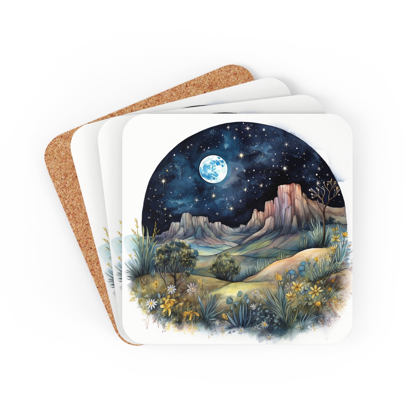 Nighttime Mountains Native plants  Coaster Set (Series 4)