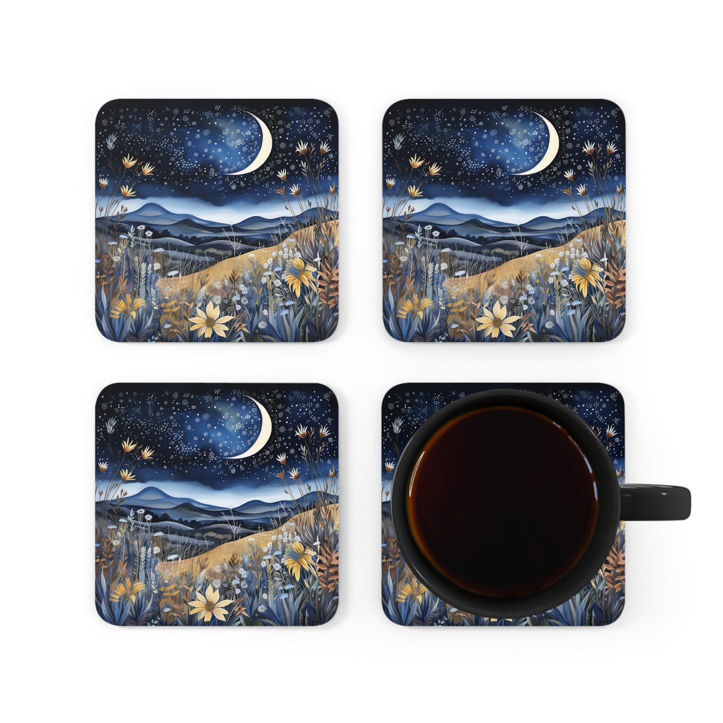 Nighttime Mountains Native plants  Coaster Set (Series 1)