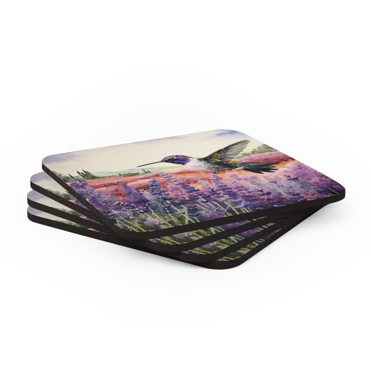 Watercoloured Whispers: Hummingbirds in Lavender Field Coasters (Series 1)