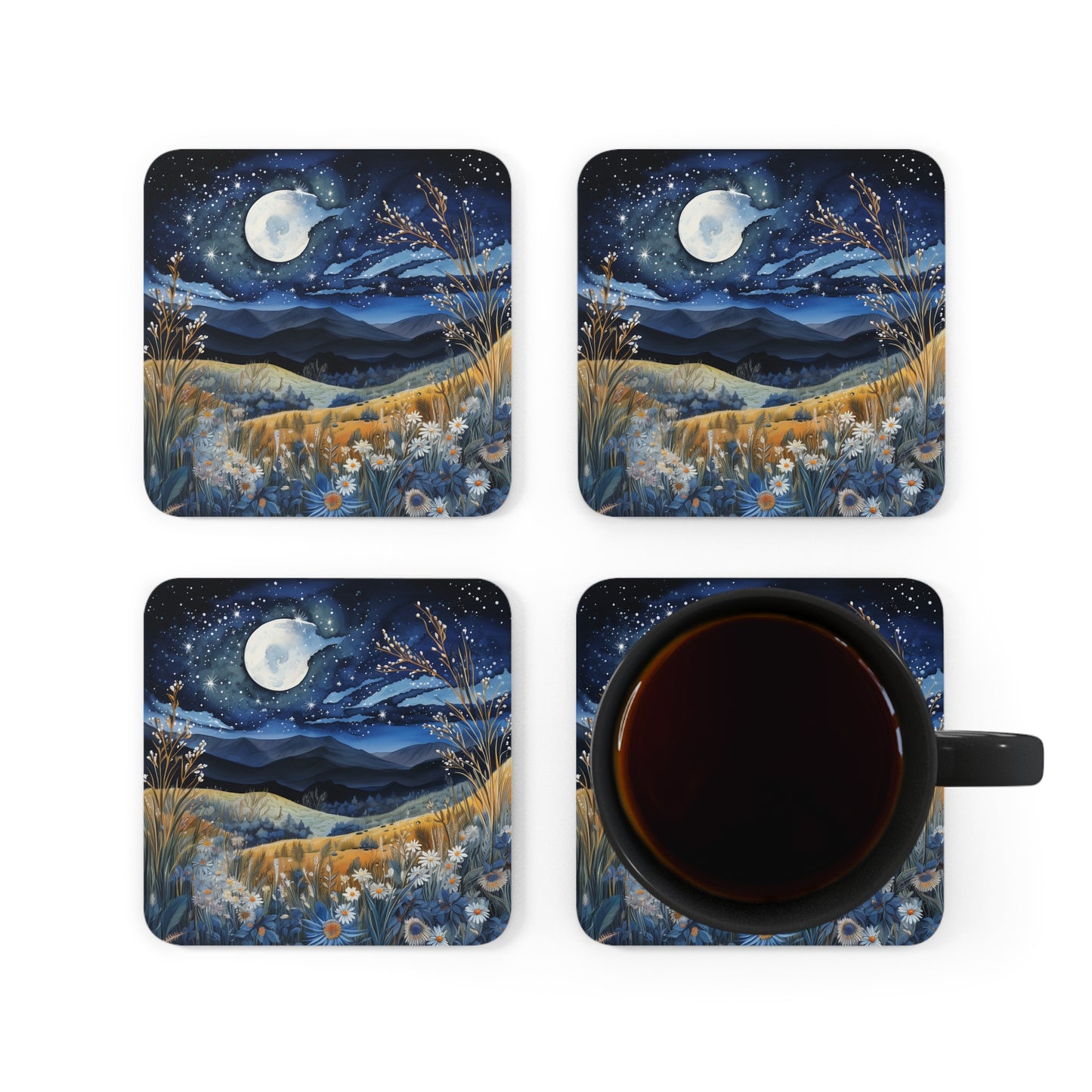 Nighttime Mountains Native plants  Coaster Set (Series 2)