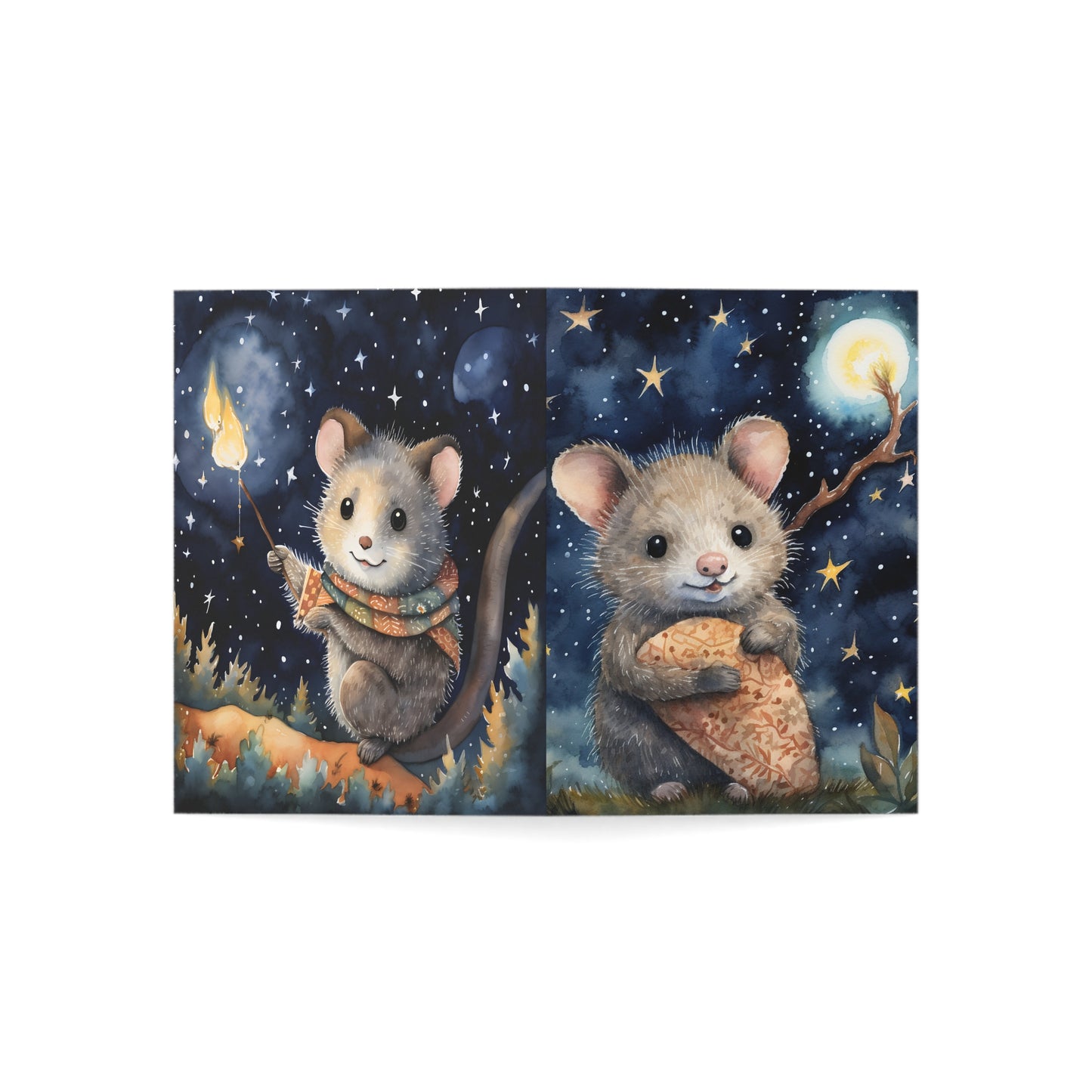 Starlit Whimsy: Possum's Moonlit Moments - Greeting Card