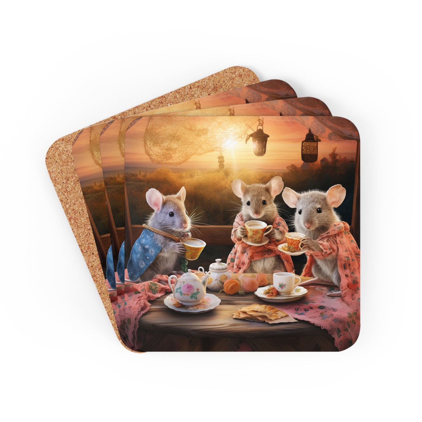 Dawn's Delight - Native Australian Mice Tea Party Coaster Set (Series 7)