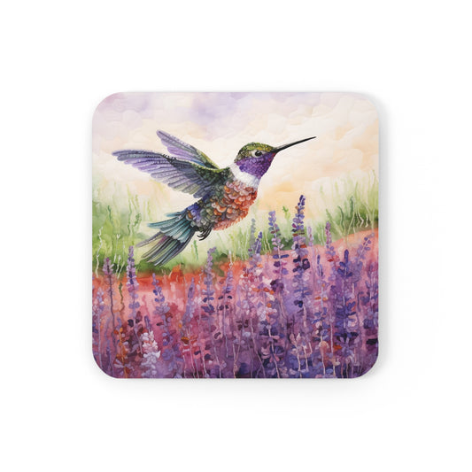 Watercoloured Whispers: Hummingbirds in Lavender Field Coasters (Series 3)