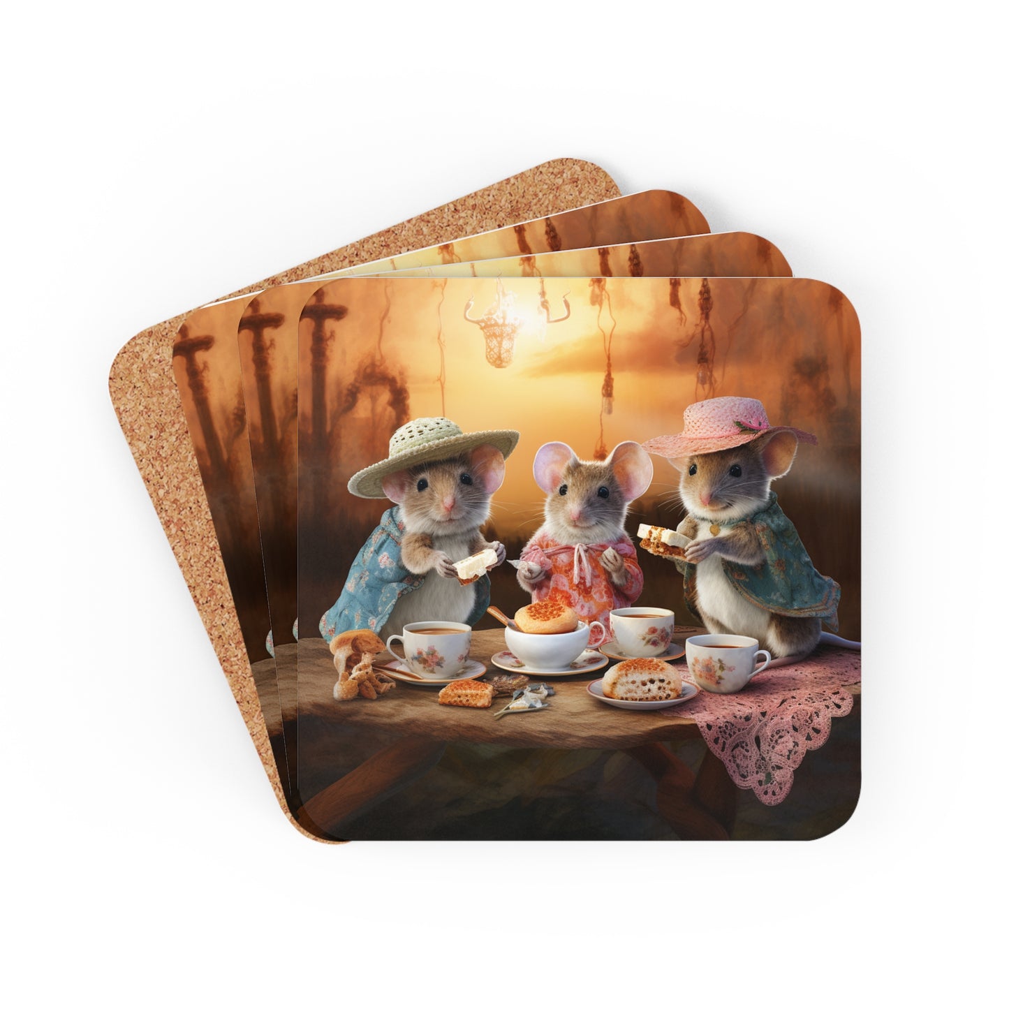 Dawn's Delight - Native Australian Mice Tea Party Coaster Set (Series 6)