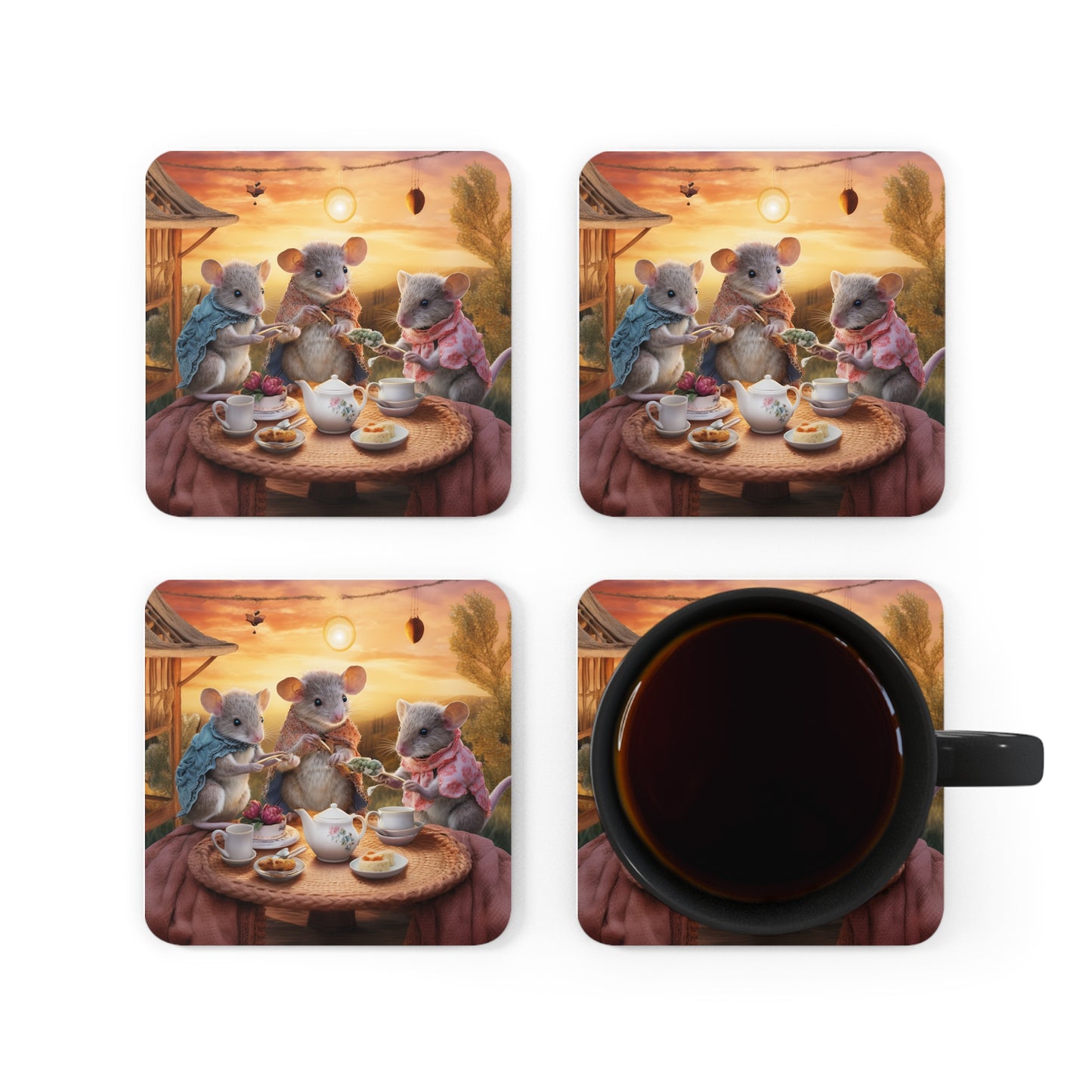 Dawn's Delight - Native Australian Mice Tea Party Coaster Set (Series 4)