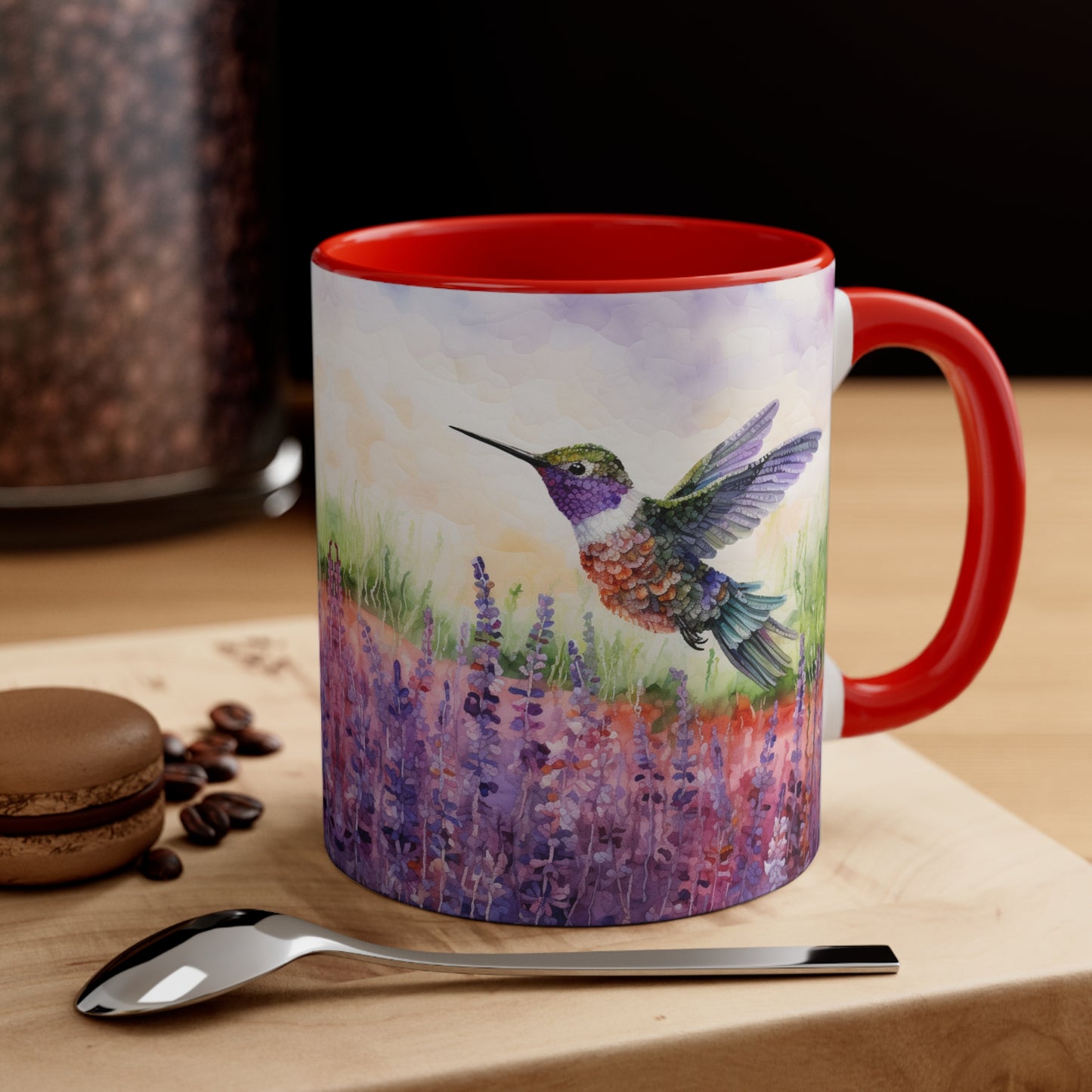 Tranquil Moments: Hummingbird in Lavender Field Watercoloured Coffee Mug (Series 3)