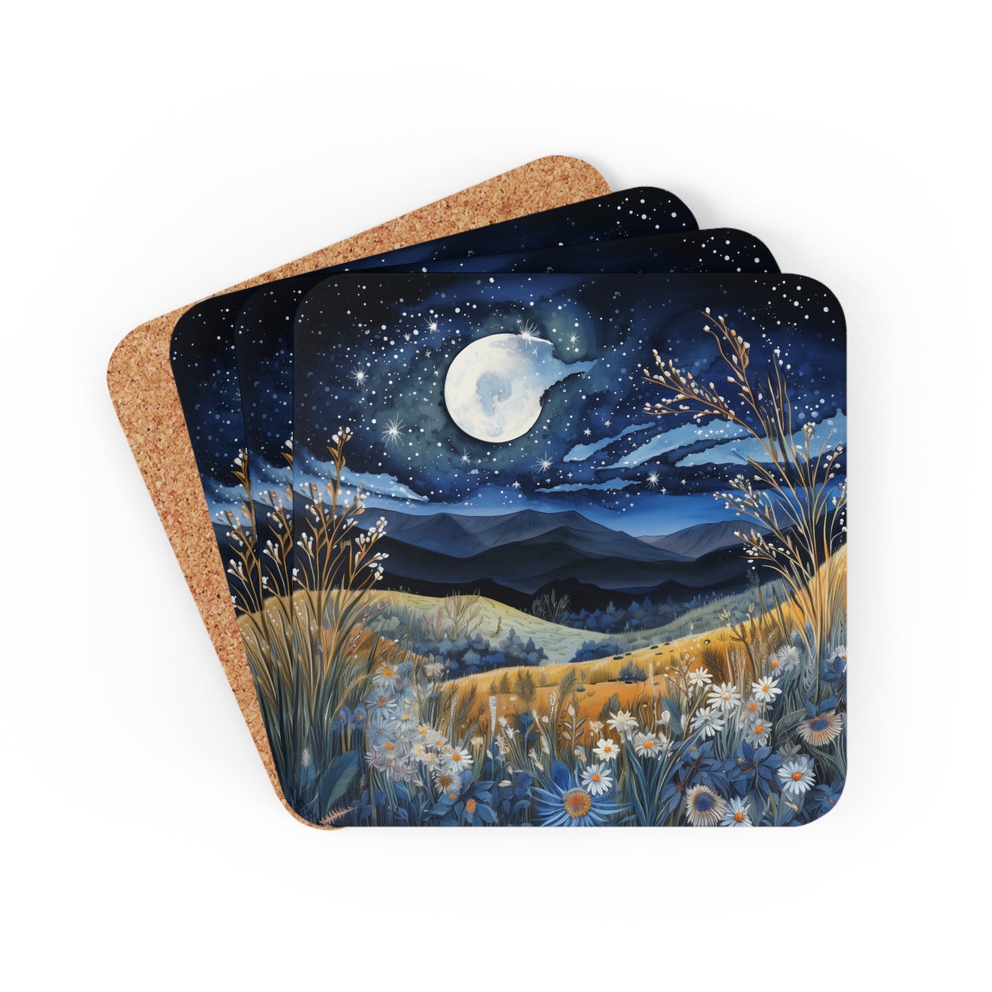 Nighttime Mountains Native plants  Coaster Set (Series 2)