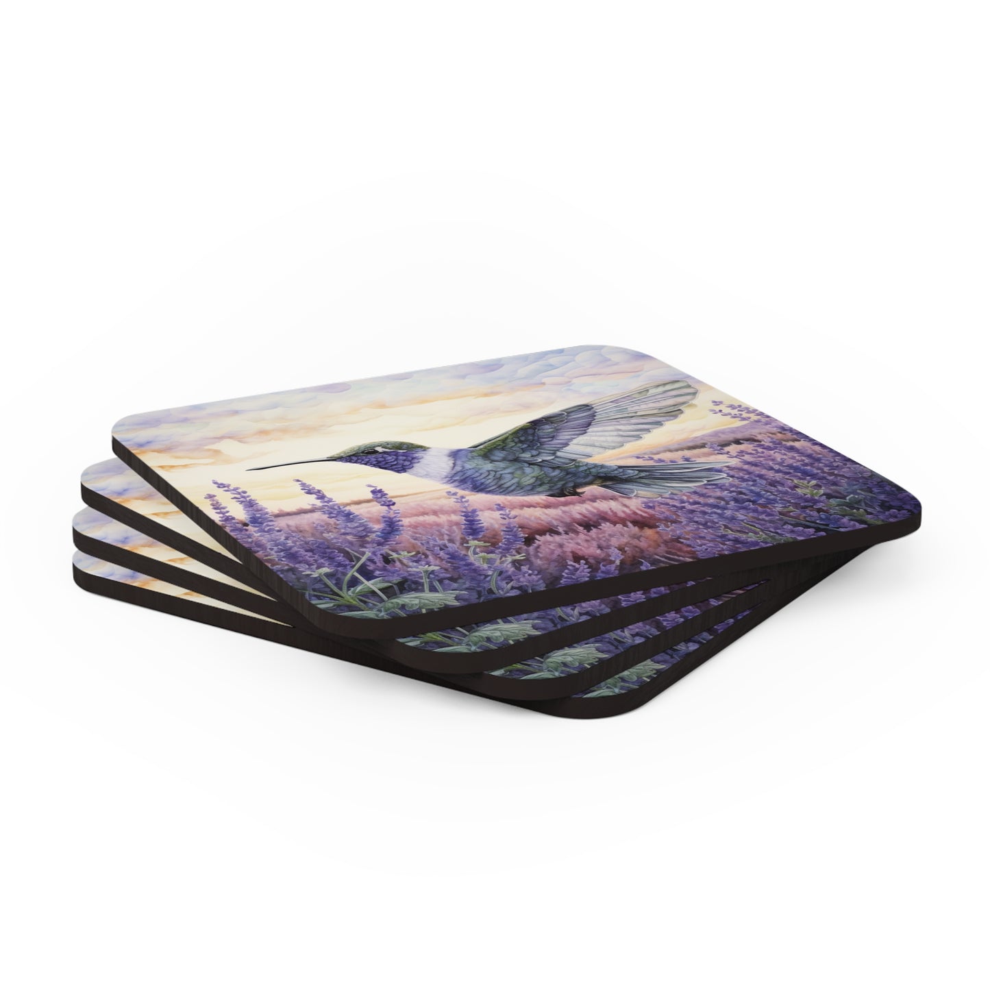 Watercoloured Whispers: Hummingbirds in Lavender Field Coasters (Series 2)