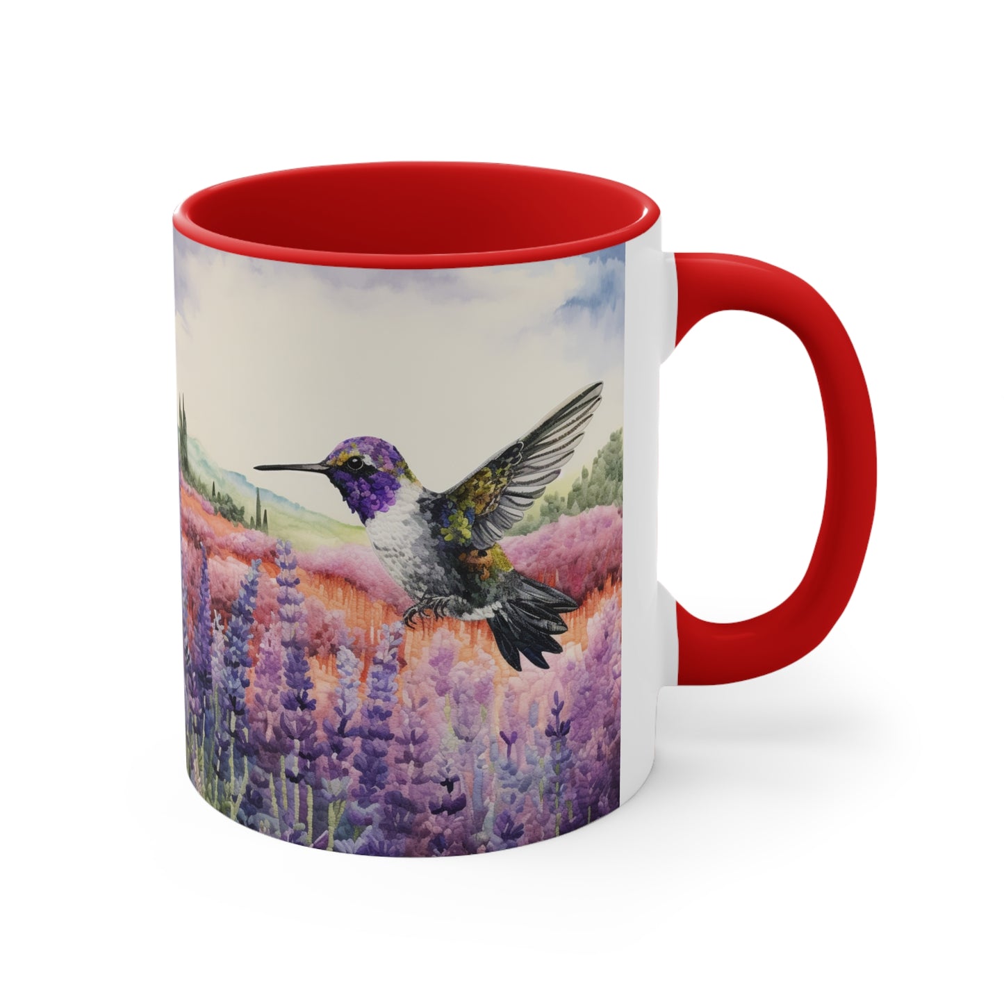 Tranquil Moments: Hummingbird in Lavender Field Watercoloured Coffee Mug (Series 1)