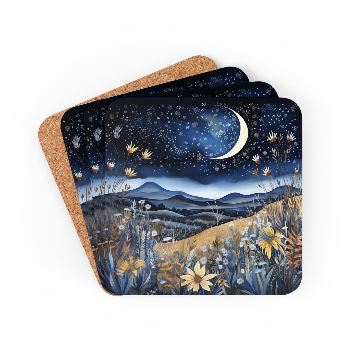 Nighttime Mountains Native plants  Coaster Set (Series 1)