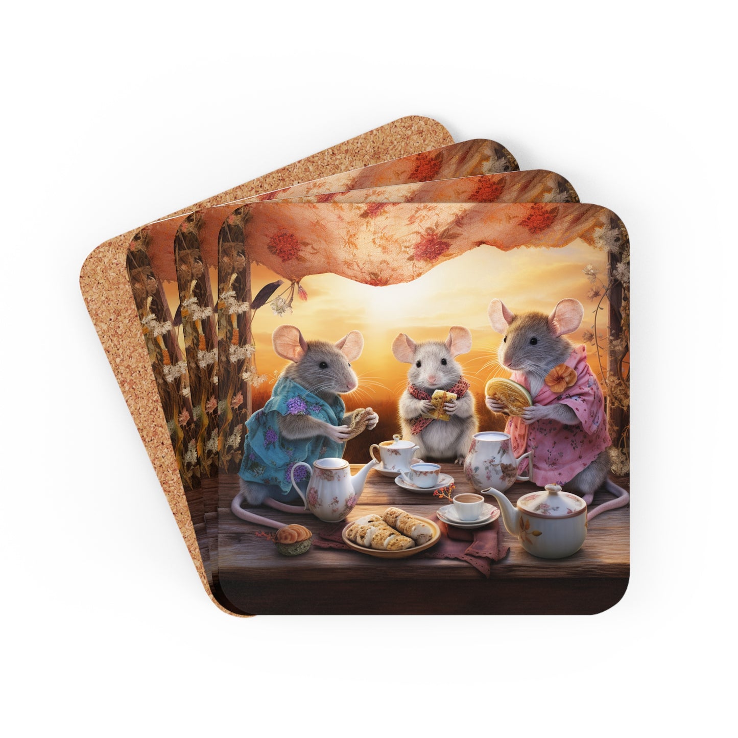 Dawn's Delight - Native Australian Mice Tea Party Coaster Set (Series 3)