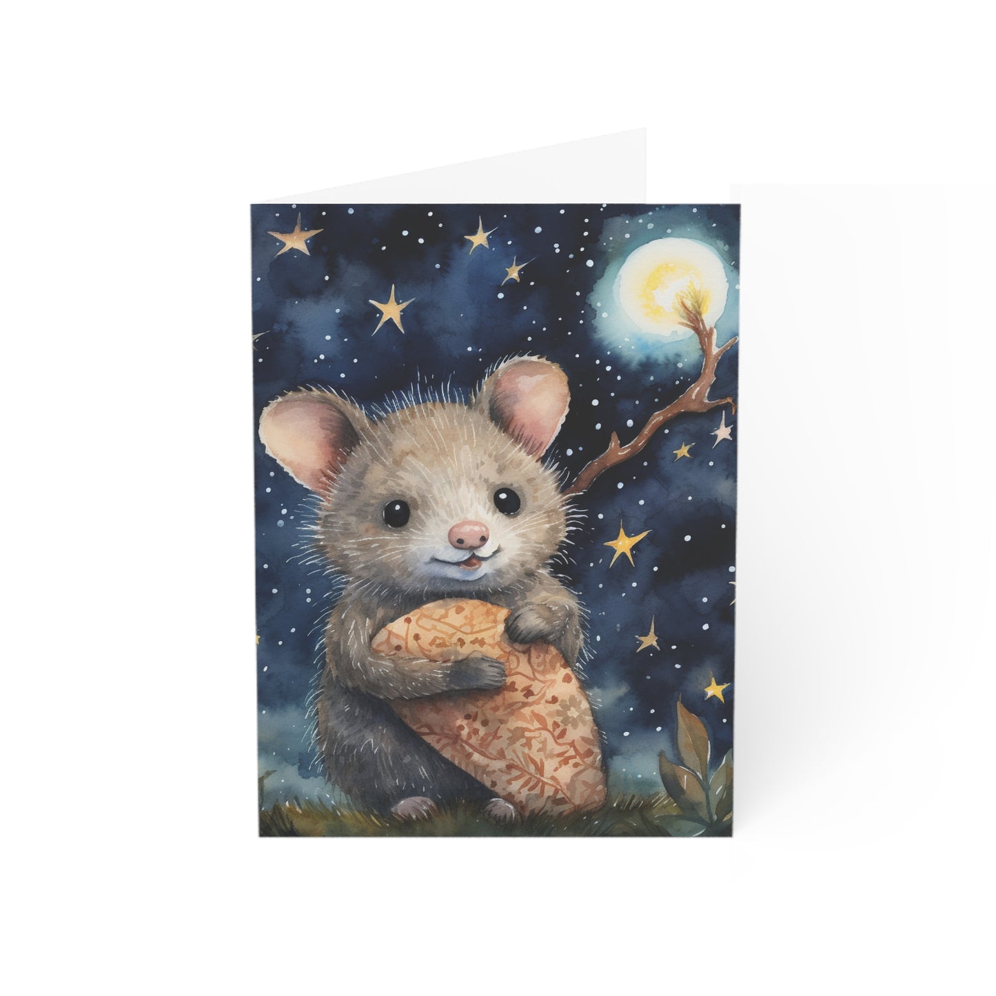 Starlit Whimsy: Possum's Moonlit Moments - Greeting Card