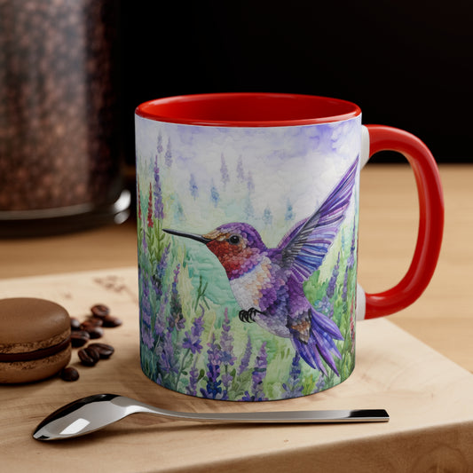 Tranquil Moments: Hummingbird in Lavender Field Watercoloured Coffee Mug (Series 4)