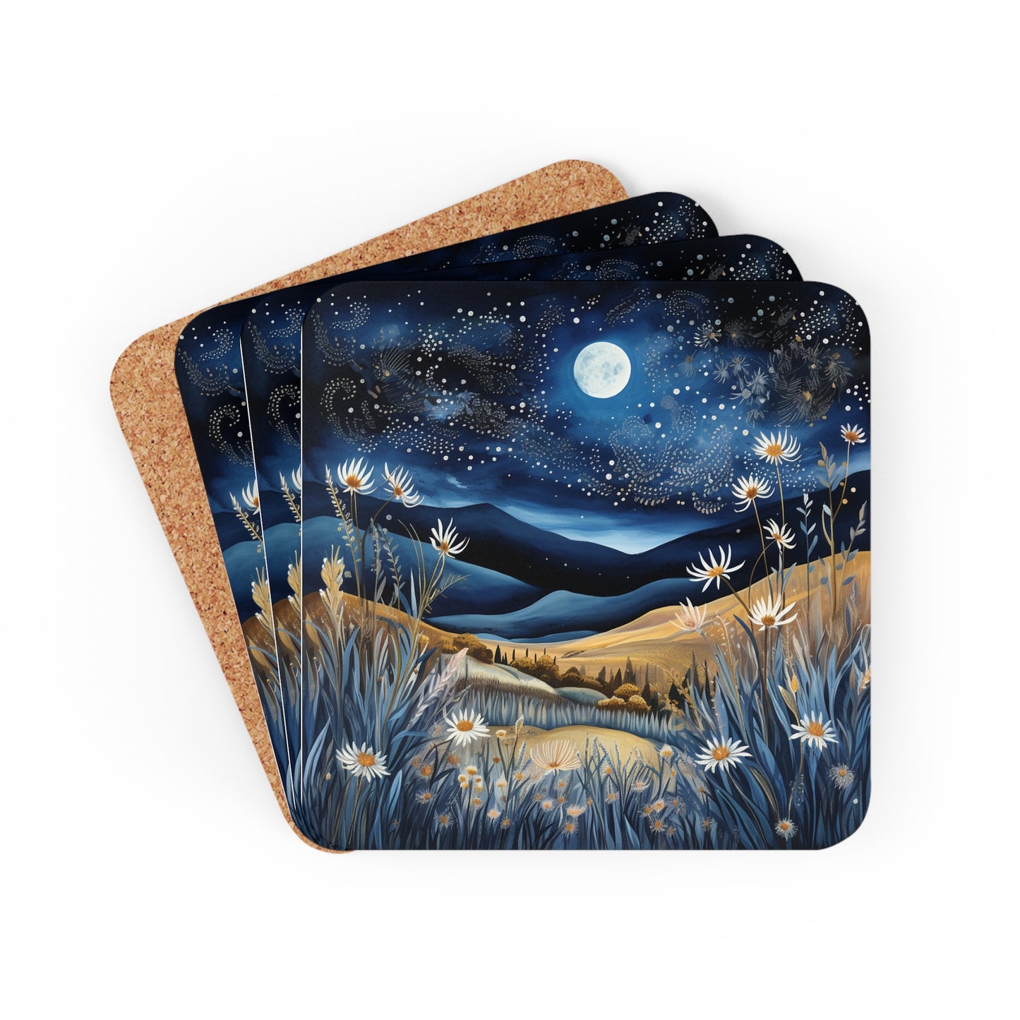 Nighttime Mountains Native plants  Coaster Set (Series 3)