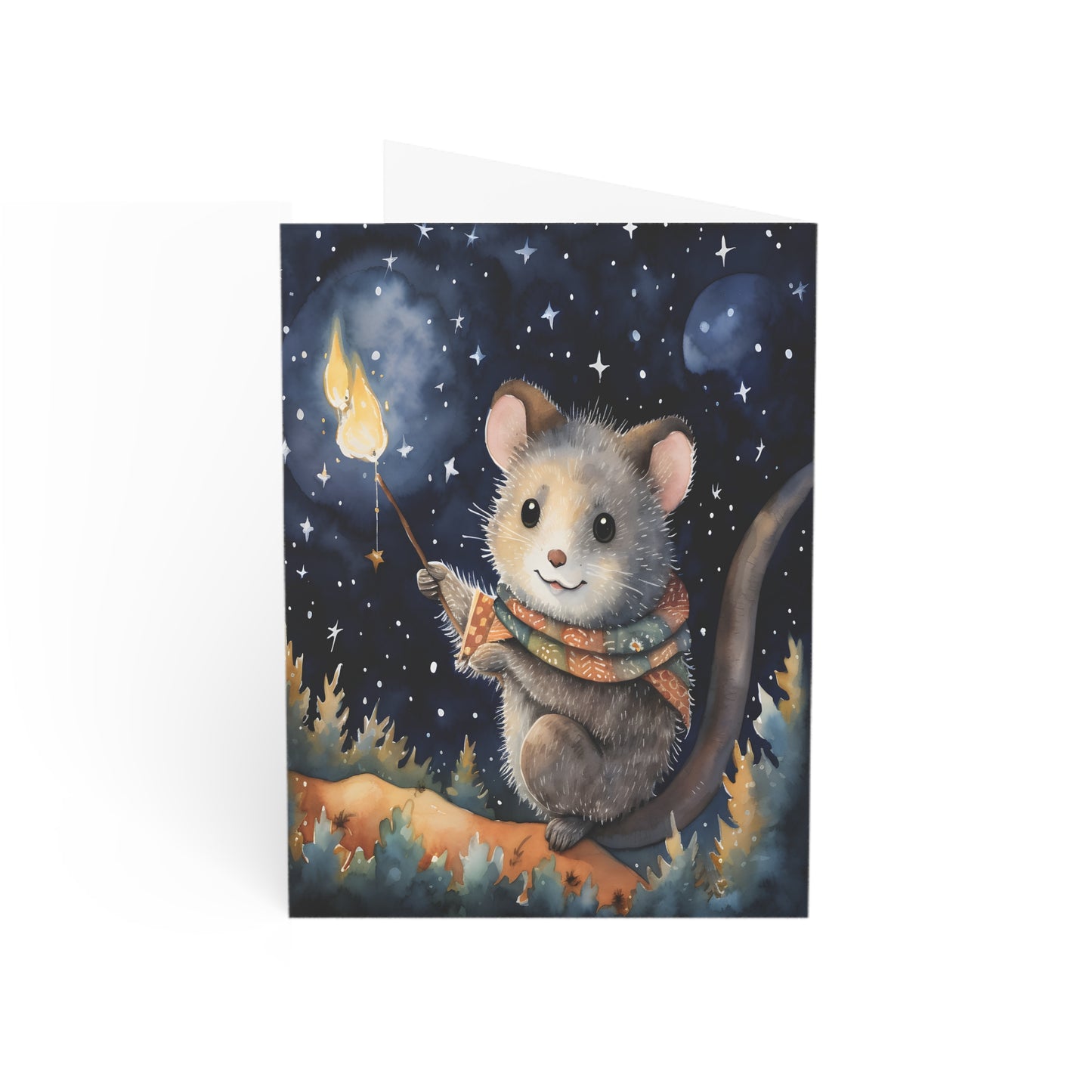 Starlit Whimsy: Possum's Moonlit Moments - Greeting Card