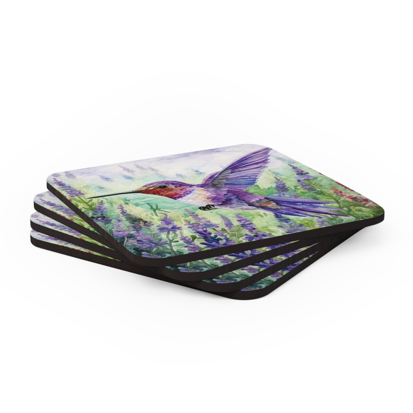 Watercoloured Whispers: Hummingbirds in Lavender Field Coasters (Series 4)