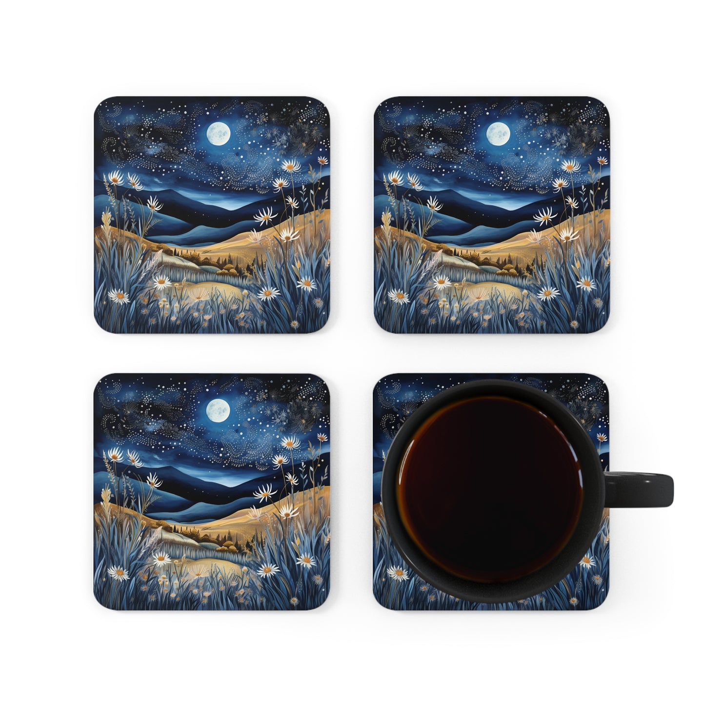 Nighttime Mountains Native plants  Coaster Set (Series 3)