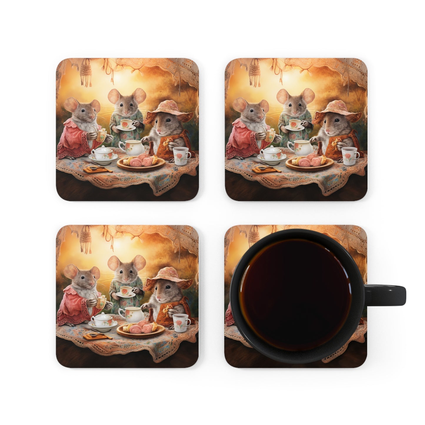 Dawn's Delight - Native Australian Mice Tea Party Coaster Set (Series 8)