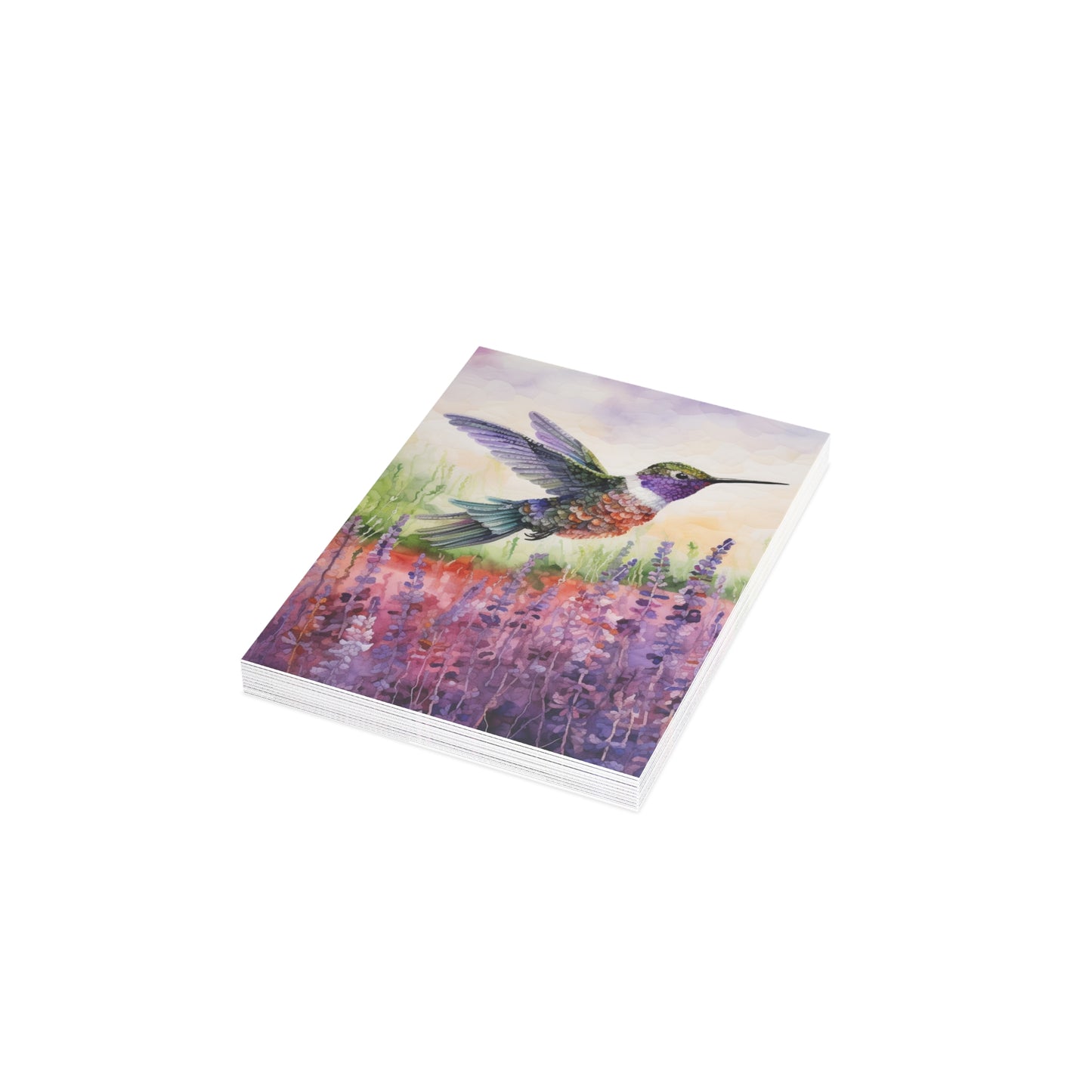 Threaded Wings: A humming's birds dance in a lavender field - Greeting Card