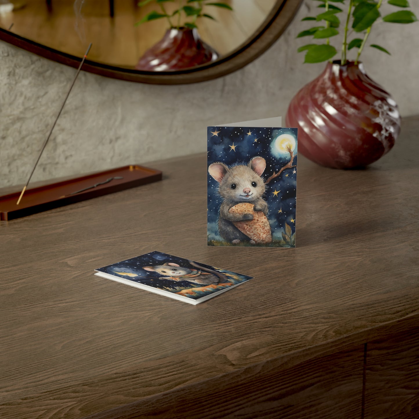 Starlit Whimsy: Possum's Moonlit Moments - Greeting Card