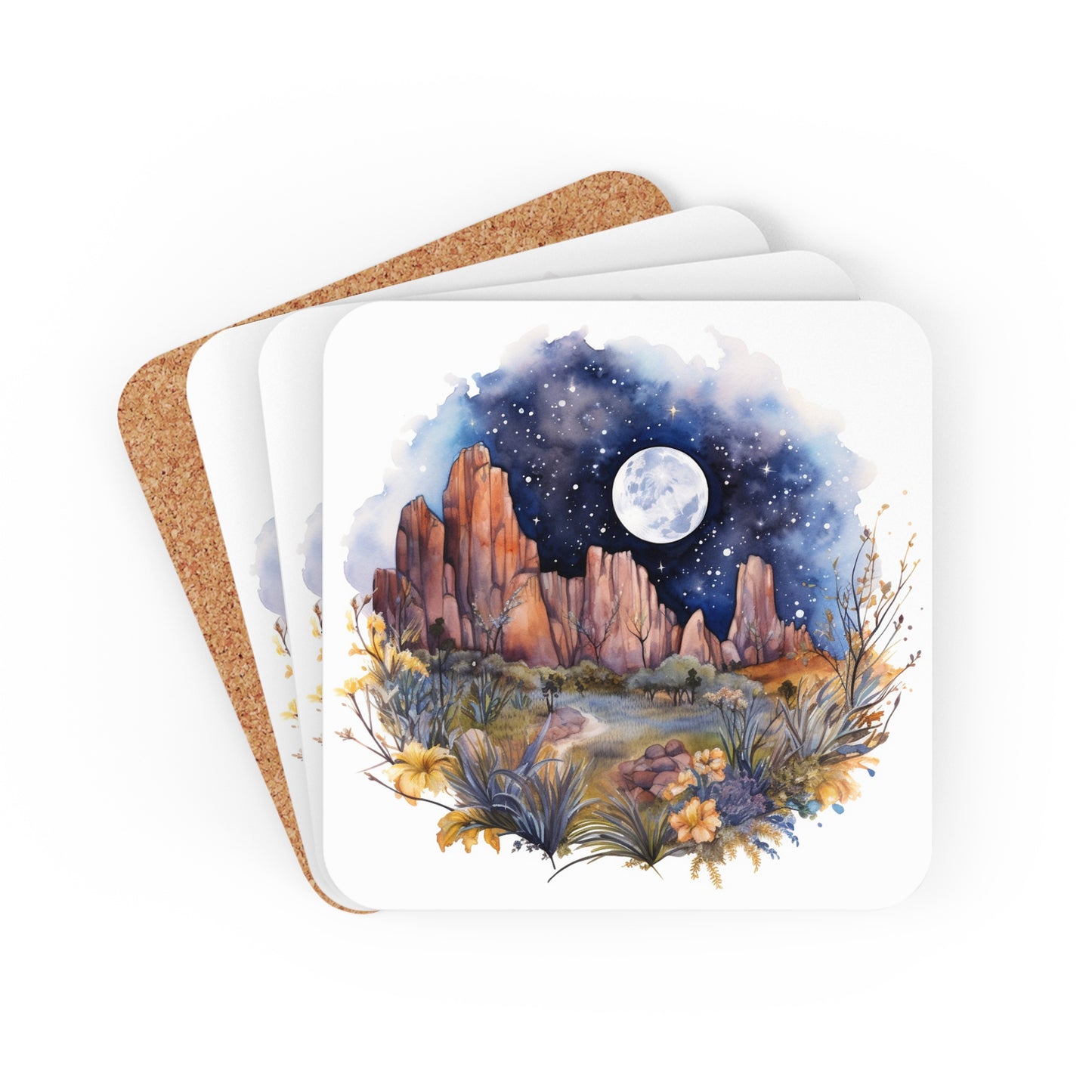 Nighttime Mountains Native plants  Coaster Set (Series 5)