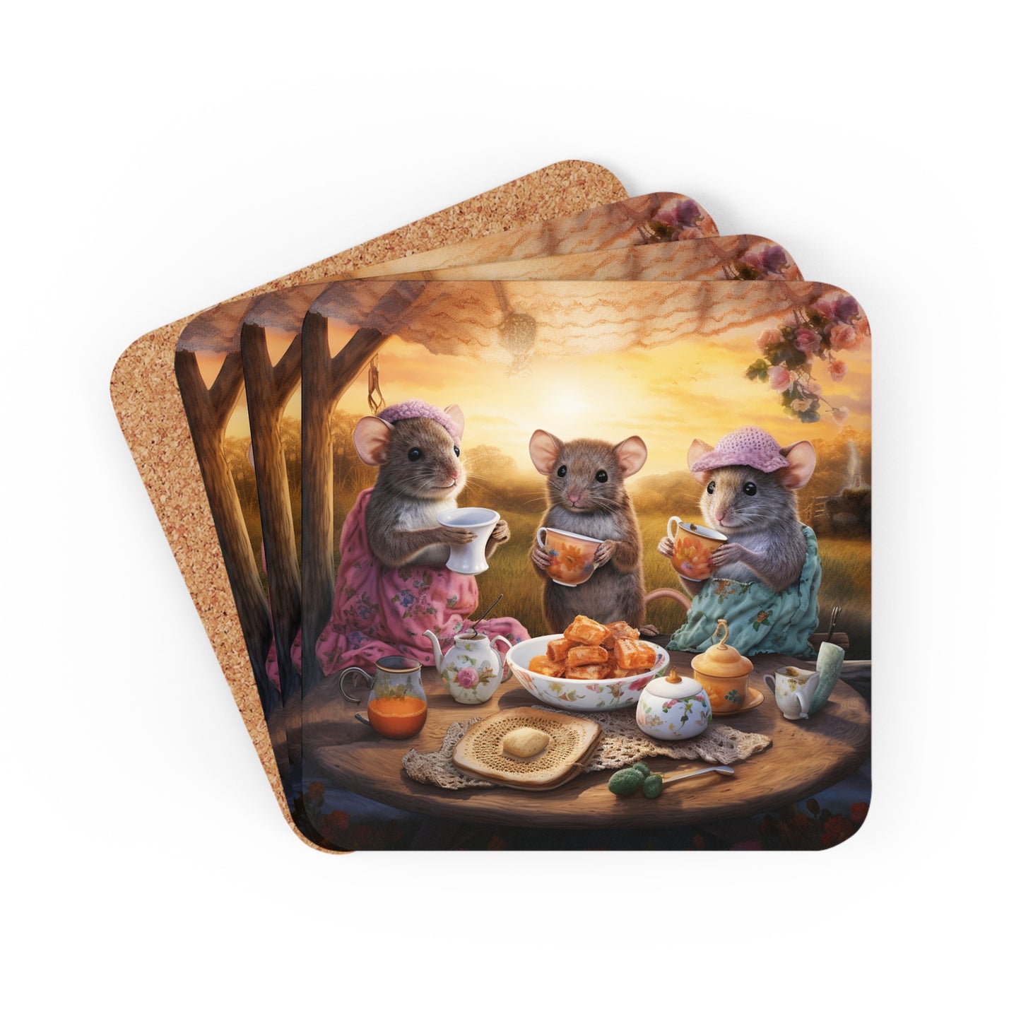 Dawn's Delight - Native Australian Mice Tea Party Coaster Set (Series 2)