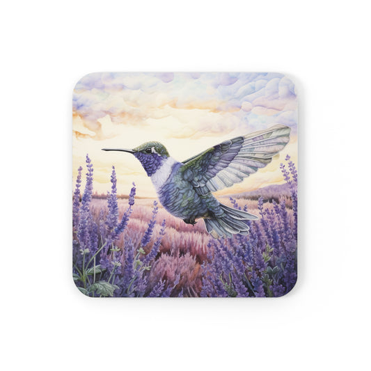 Watercoloured Whispers: Hummingbirds in Lavender Field Coasters (Series 2)